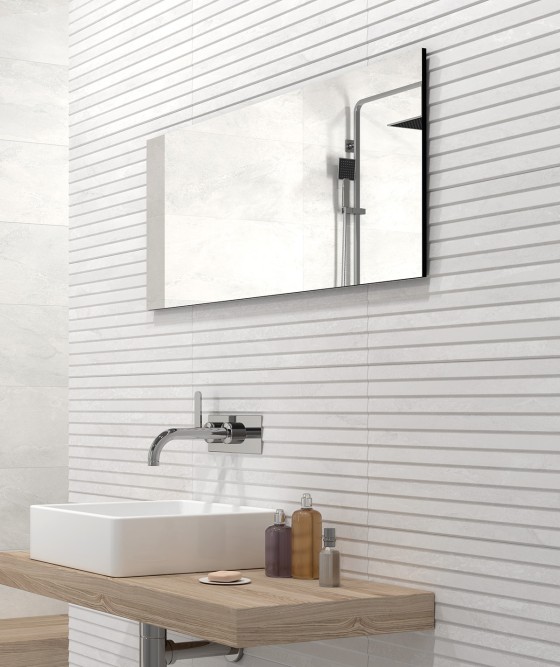 Future Stone White Overlap Decor Ceramic Wall Tile 300x600mm